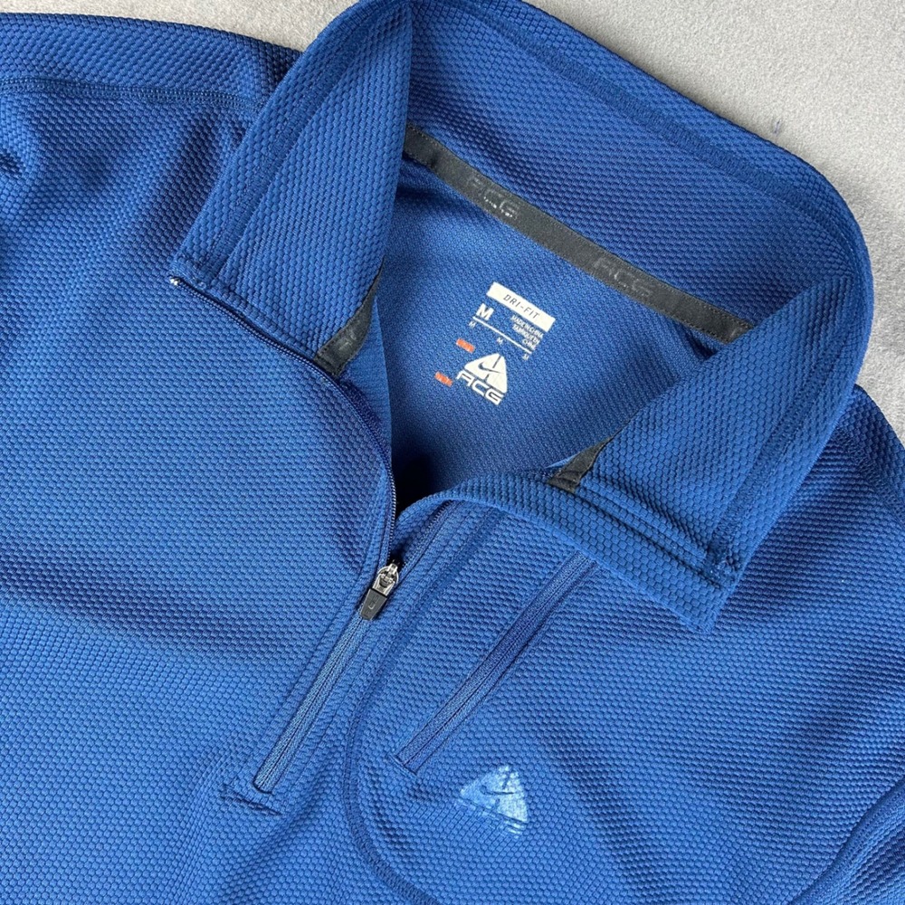 Nike ACG Pullover Mens Medium Blue Dri-FIT Quarter Zip Waffle Knit ACGM1175